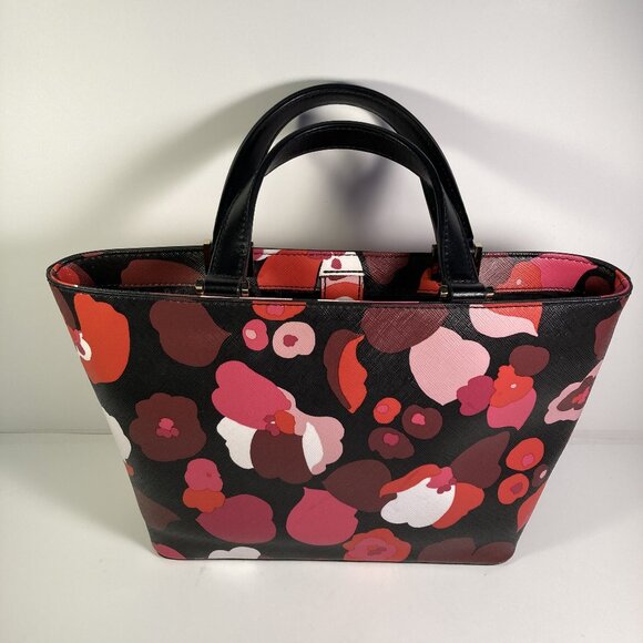 Kate Spade Floral Print Medium Shell Handbag Black, Pink, Red Rust Bag - Picture 2 of 9